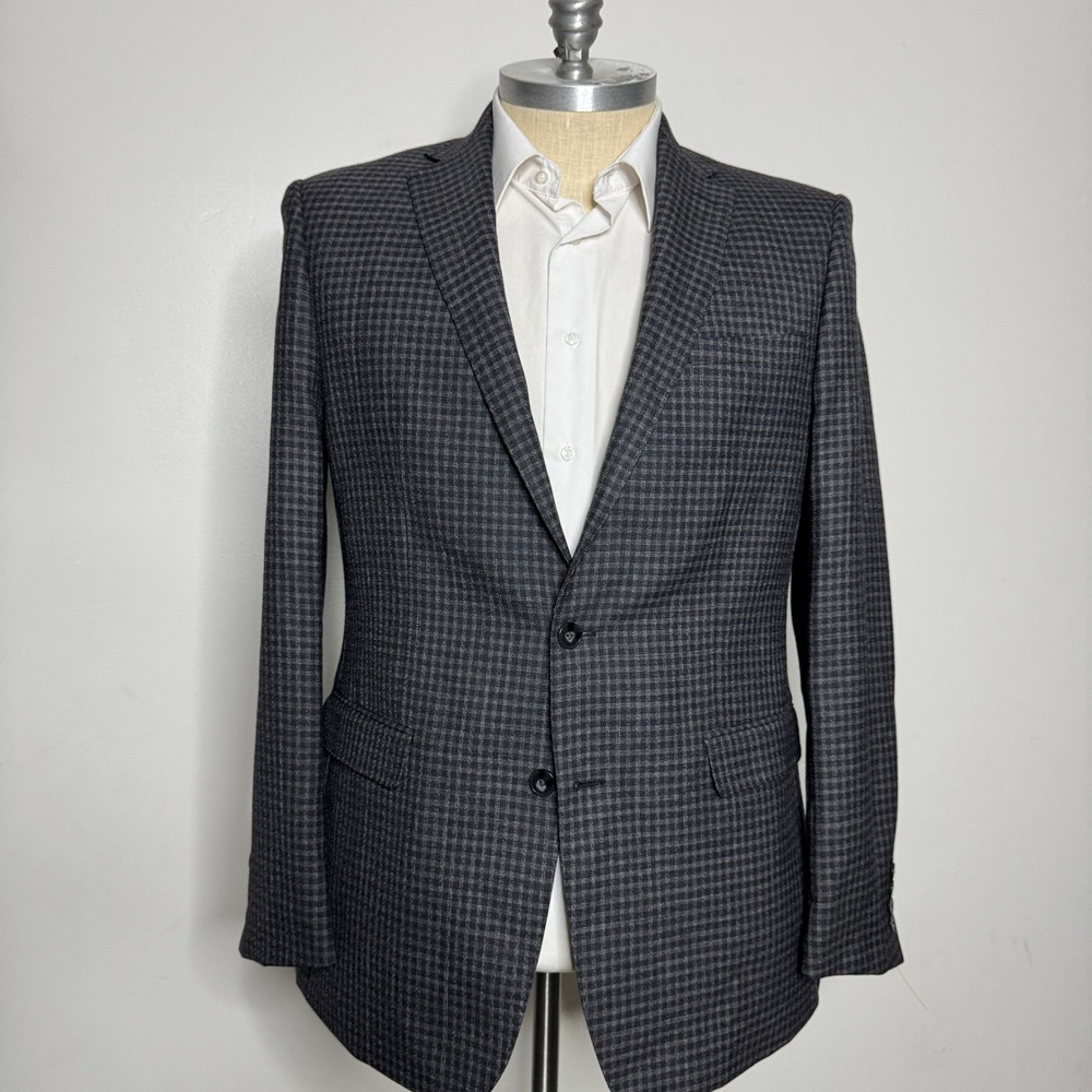 Men's Gray Plaid Two Button 44L‎ Blazer Sport Coat Business Casual Jacket